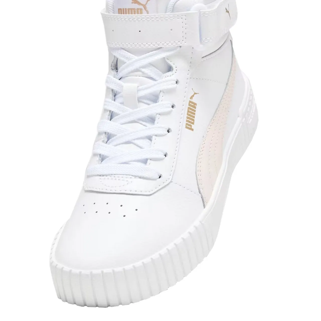 Белые женские ботинки по щиколотку Puma Carina 2.0 Mid с ремешком на липучке