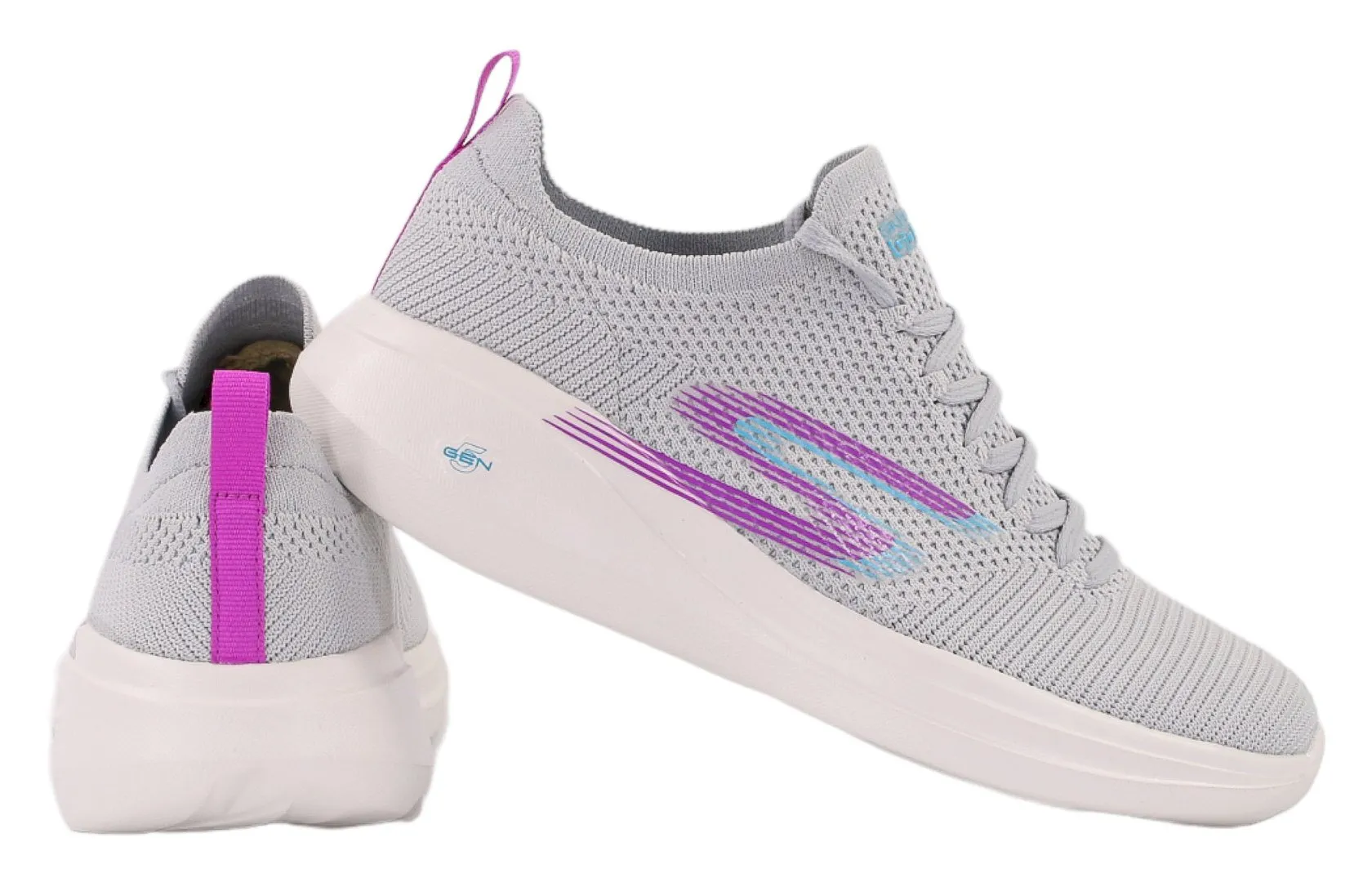 Skechers GO RUN 女士跑步鞋，灰色，配紫色标志