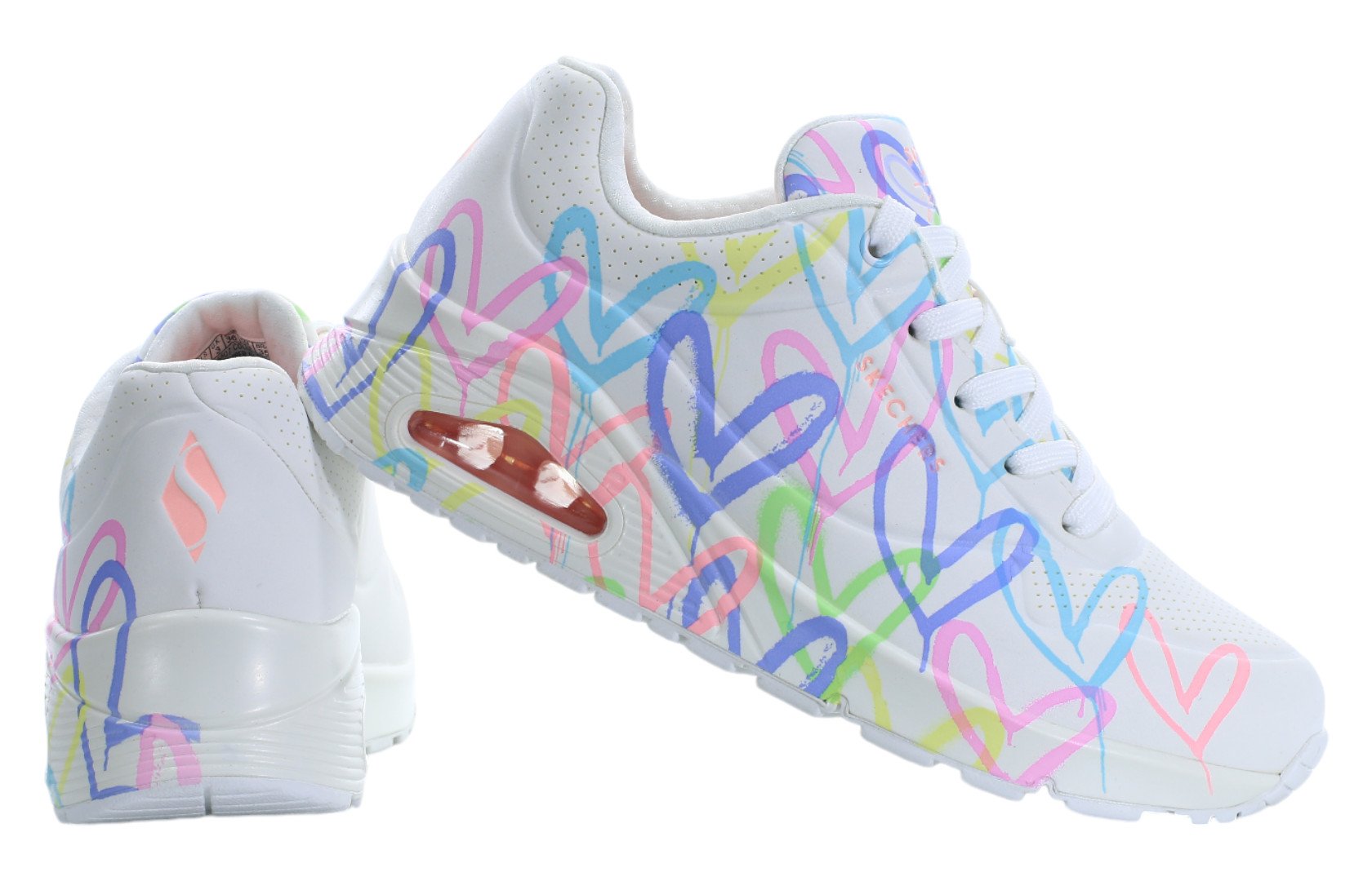 Белые женские кроссовки Skechers 155507-WPTQ с разноцветными сердечками
