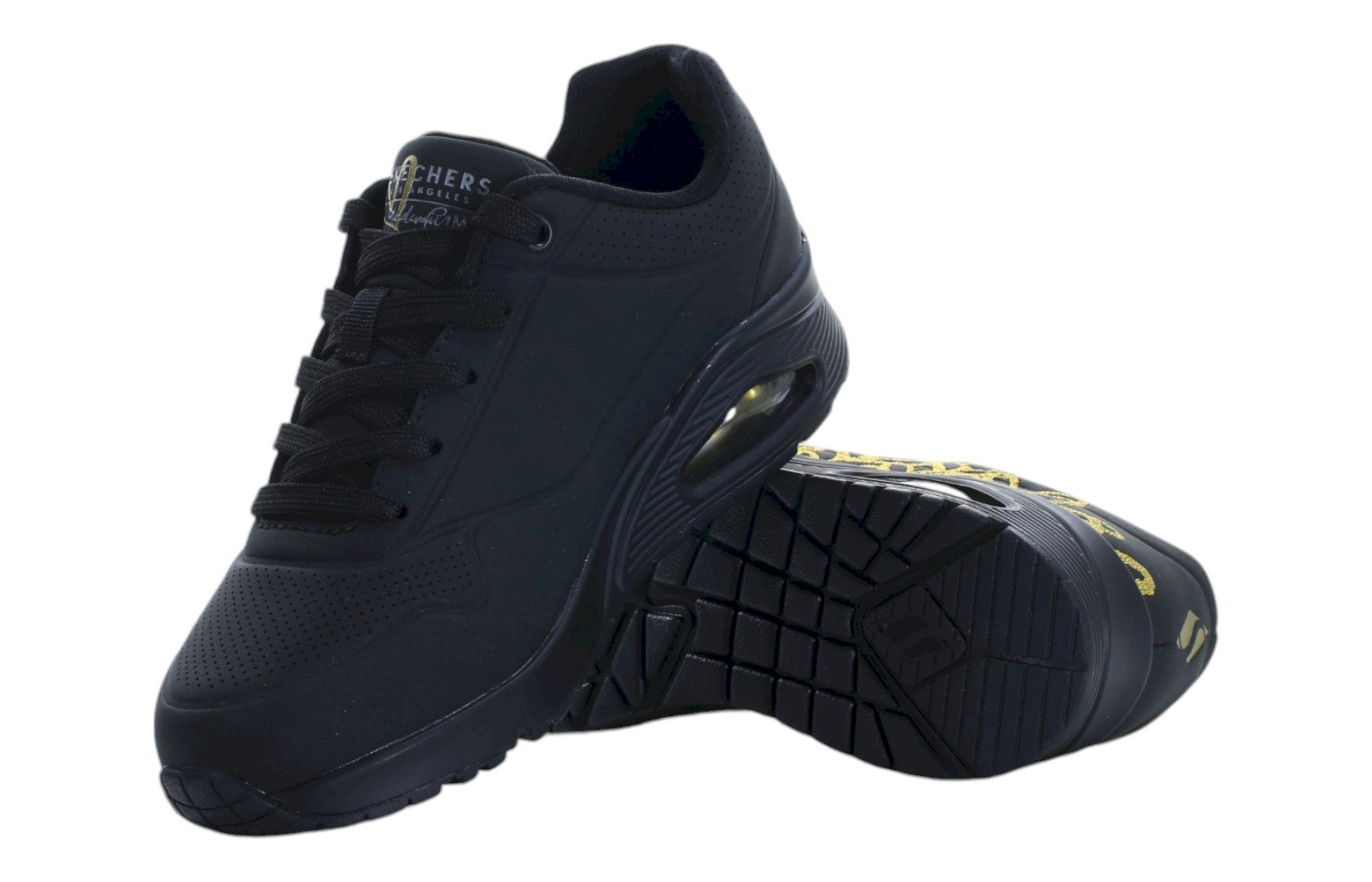 Skechers UNO GOLDEN — черные женские кроссовки с золотыми сердечками