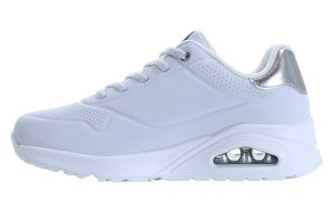 Białe sneakersy Skechers Arch Fit 2.0 ze srebrnymi detalami