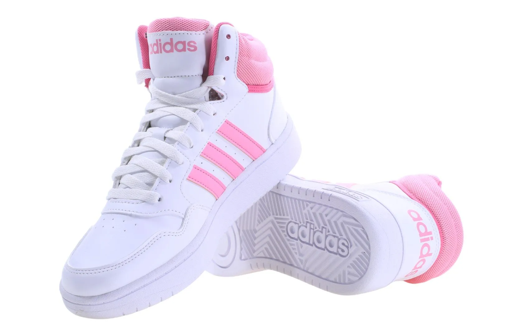 Обувки adidas Hoops 3.0 Mid K с розов кант и бяла подметка