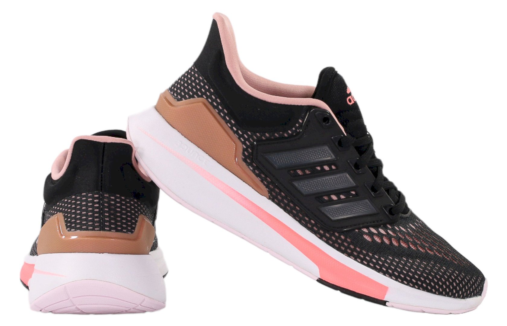 Chaussures de course adidas noires pour femme, avec des détails roses