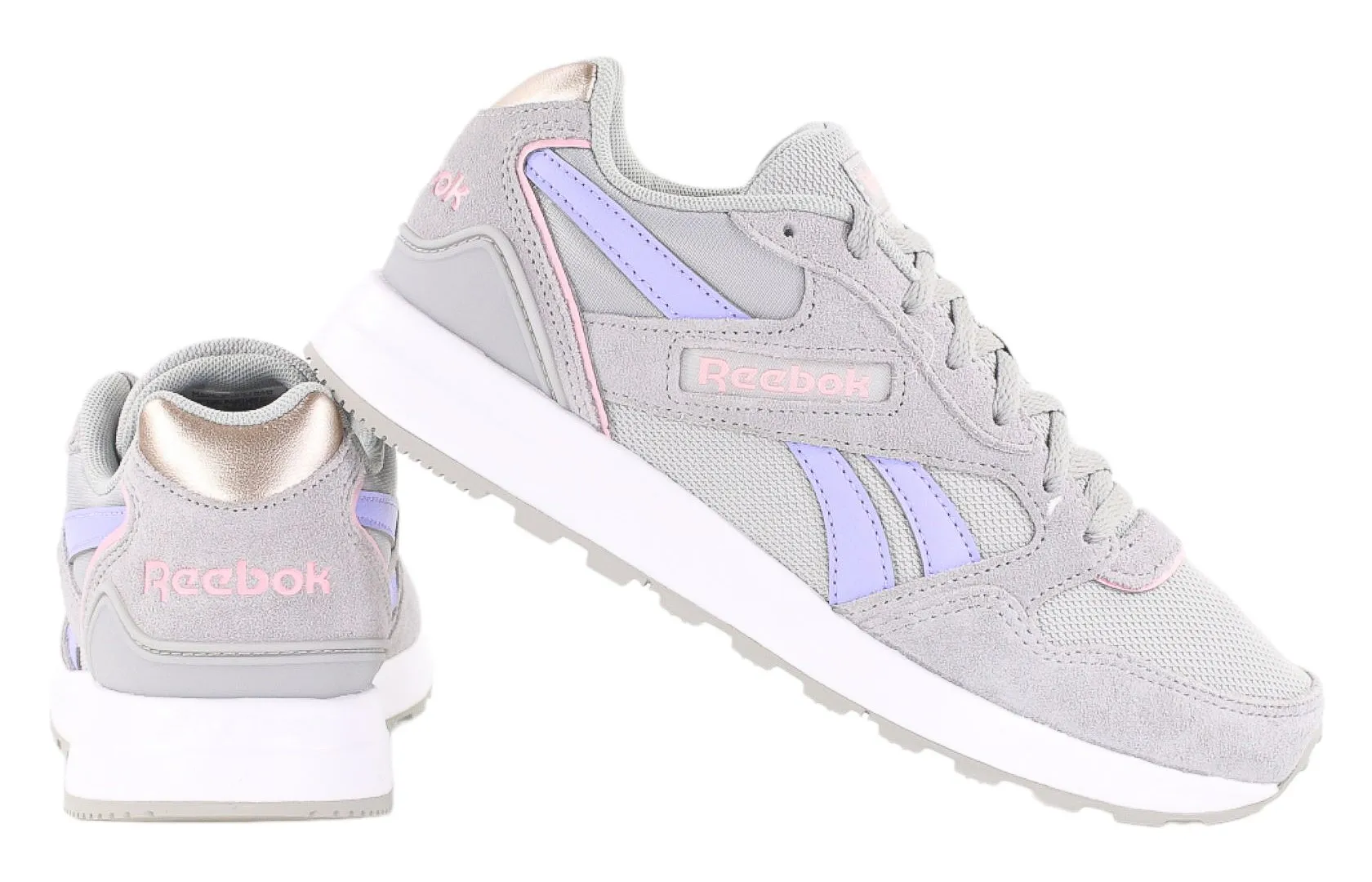 Zapatillas de marca Reebok para mujer, de color gris