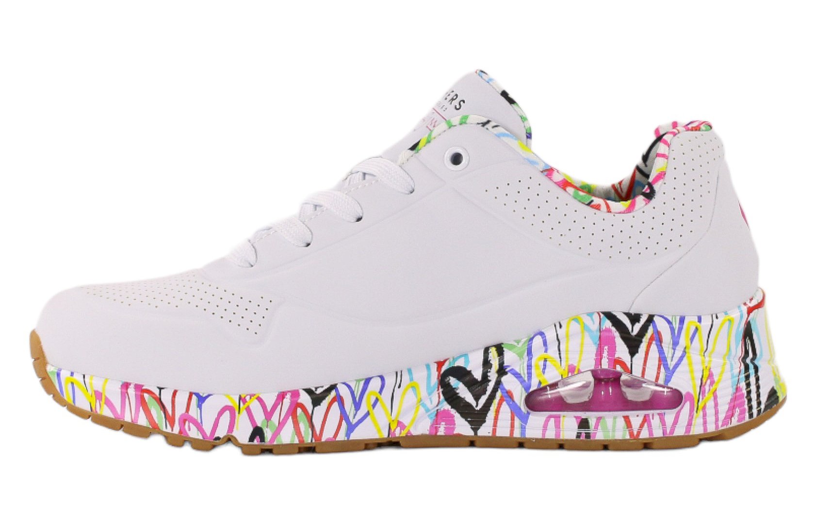 Skechers UNO białe buty damskie z kolorową podeszwą w serca
