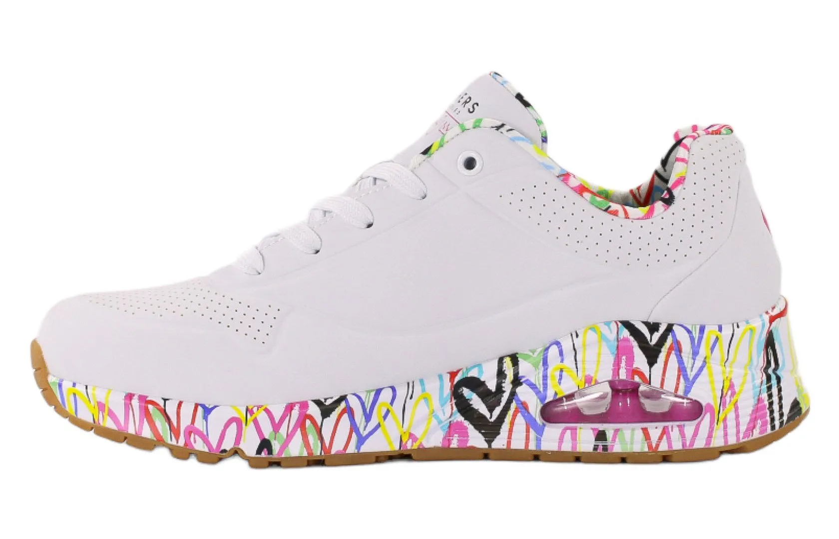 Skechers UNO valged naiste jalanõud värvilise südamekujulise tallaga