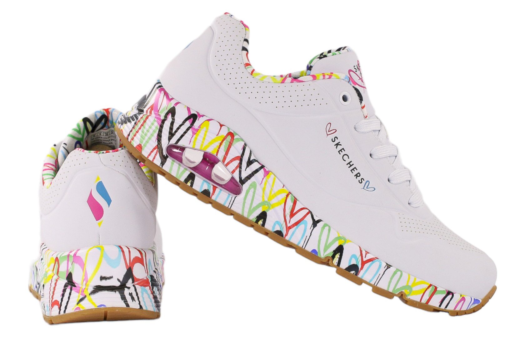 Damskie buty Skechers UNO z wielokolorowym motywem serc