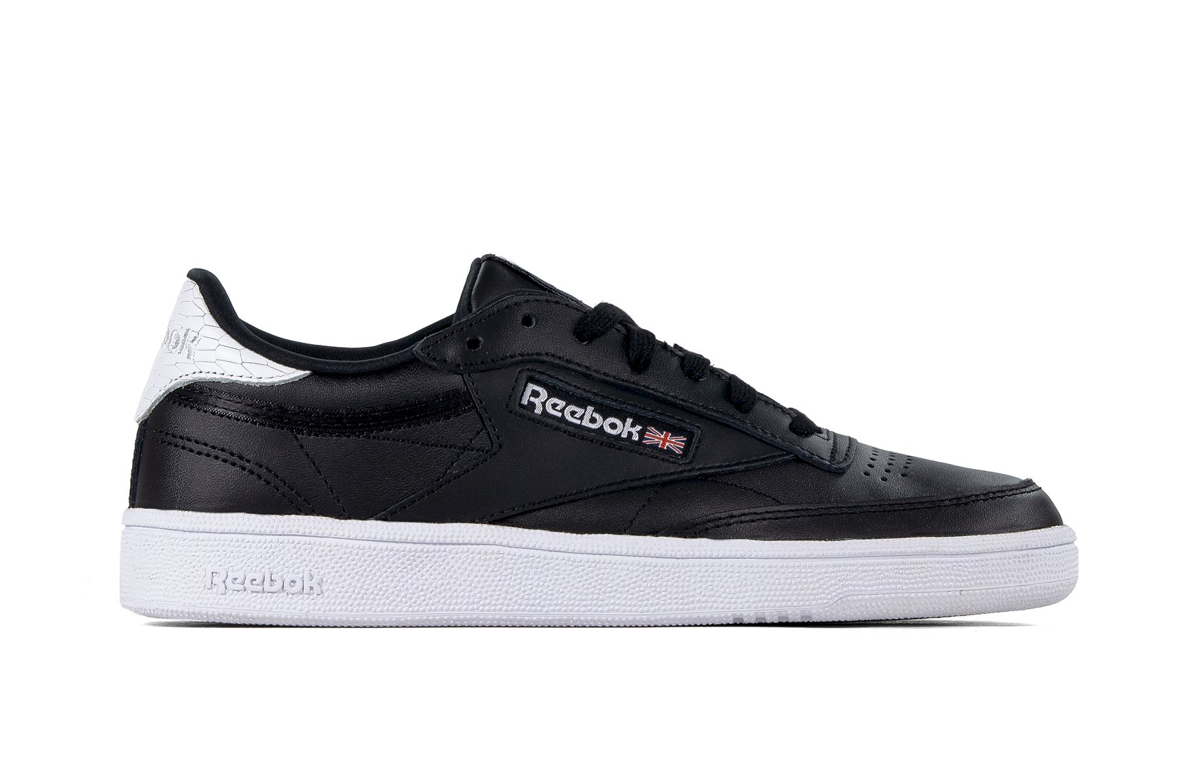 Czarne sneakersy skórzane damskie Reebok CLUB C 85 EMBOSS