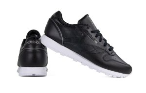 Czarne skórzane sneakersy damskie Reebok CL LTHR HW BS9879