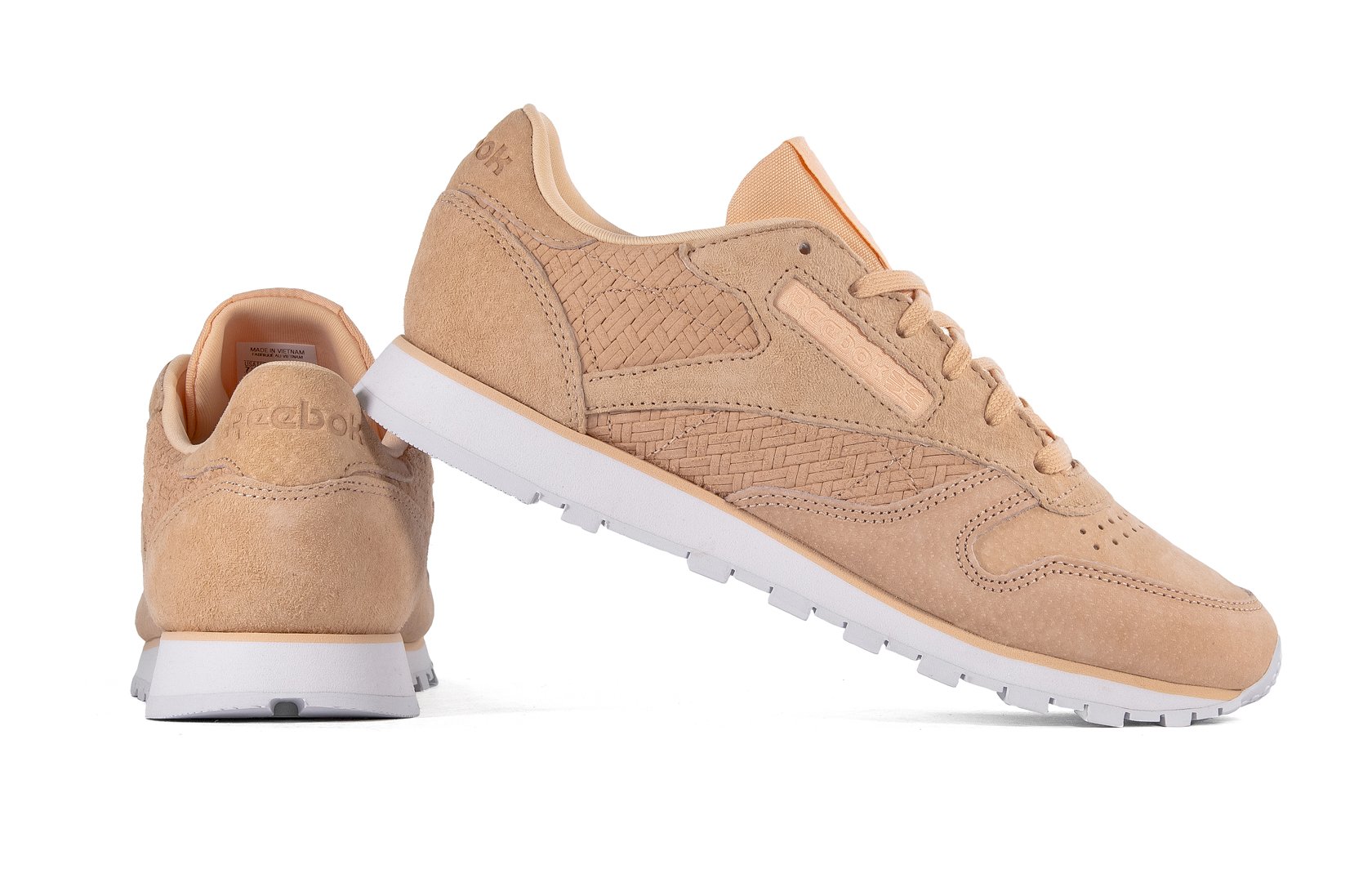 Różowe buty skórzane damskie Reebok CL LTHR WOVEN EMB