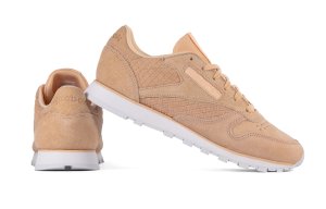 Różowe buty skórzane damskie Reebok CL LTHR WOVEN EMB