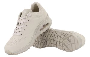 Beżowe buty damskie na koturnie Skechers UNO 73690-OFWT