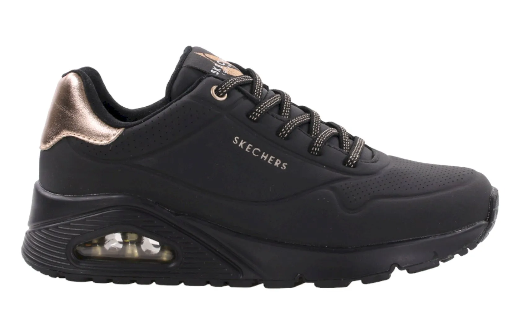 Женские черные туфли на танкетке Skechers UNO 177094-BBK