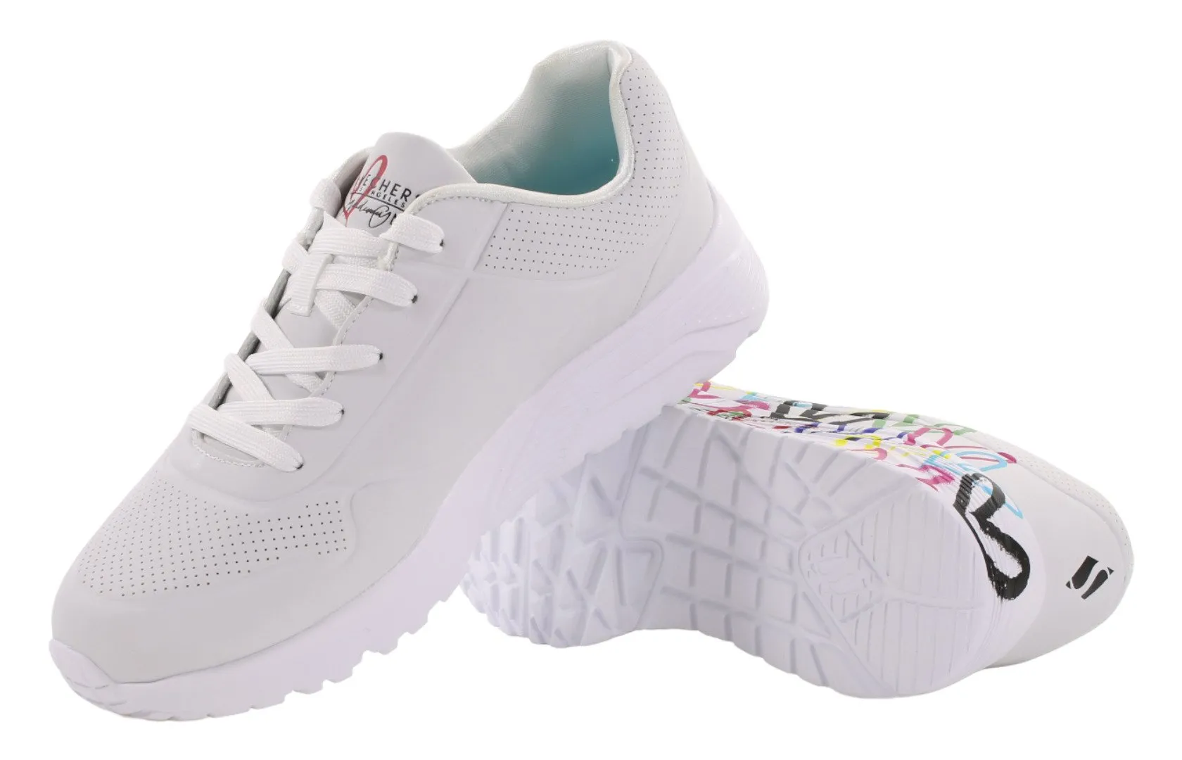 Sneakers da donna alla moda Skechers UNO LITE SPREAD con cuori colorati