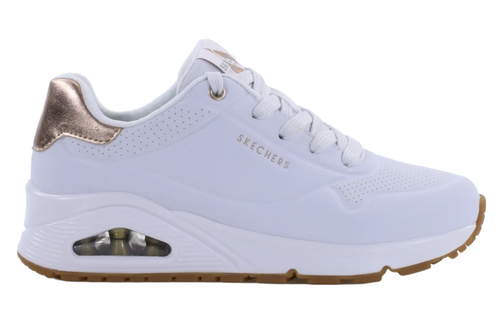 Buty białe damskie na koturnie z amortyzacją Skechers UNO