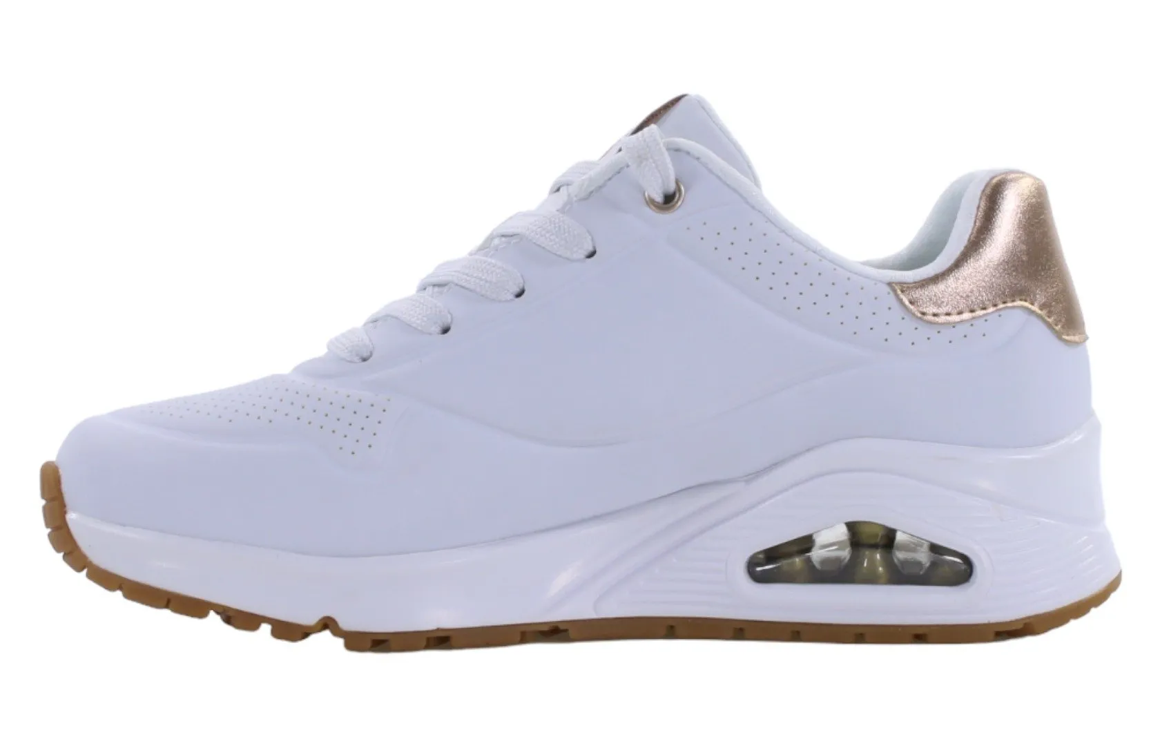 Białe sneakersy damskie Skechers UNO z amortyzowaną podeszwą