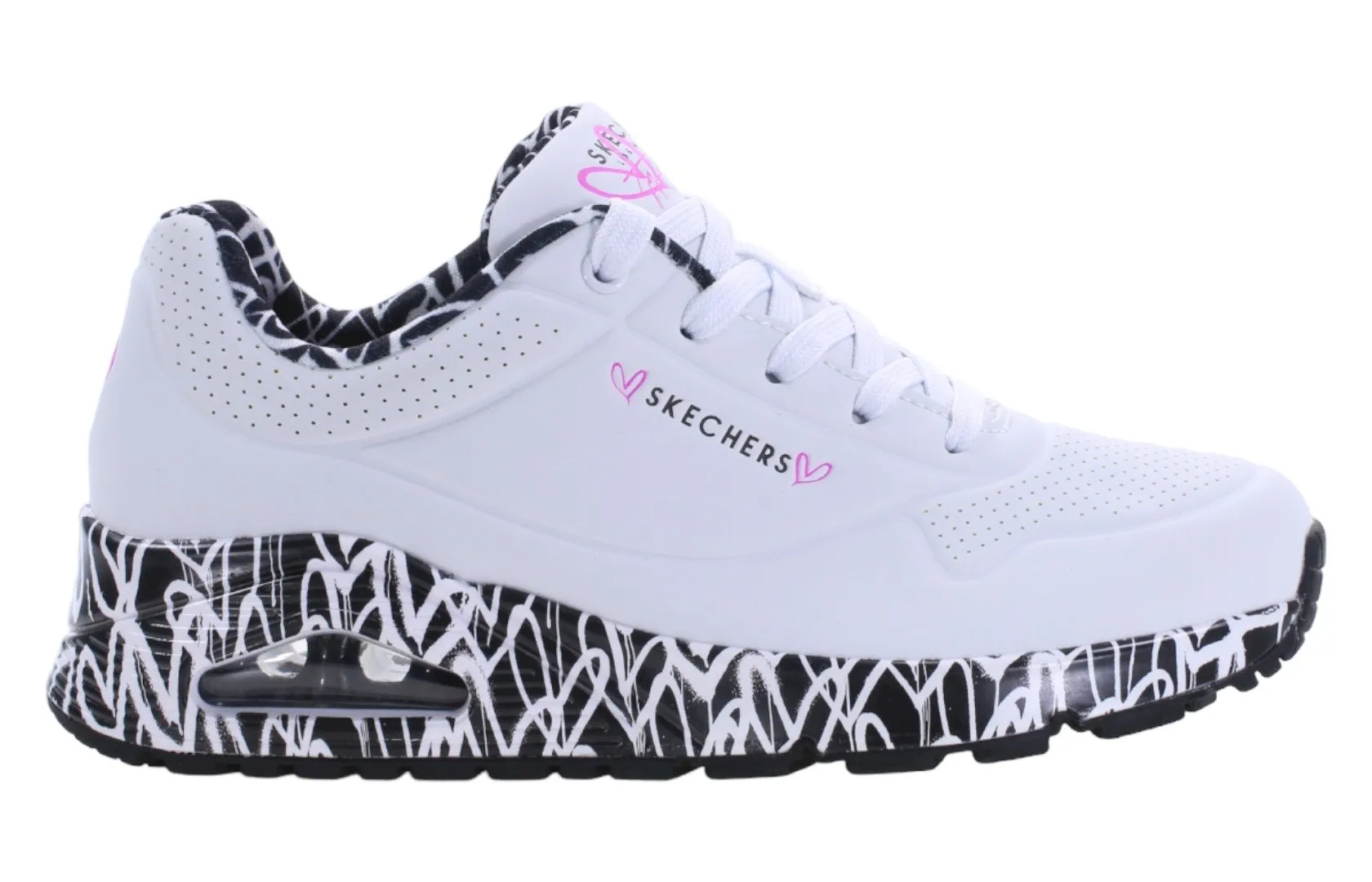 Bílé dámské boty Skechers na klínovém podpatku UNO 155506-WBK