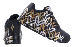 Snekaersy damskie Skechers czarne na platformie UNO-METALLIC LOVE