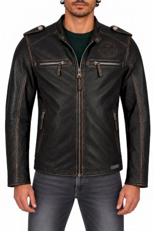 Mustang brūna vīriešu ādas jaka „café racer” stilā 310-20-186