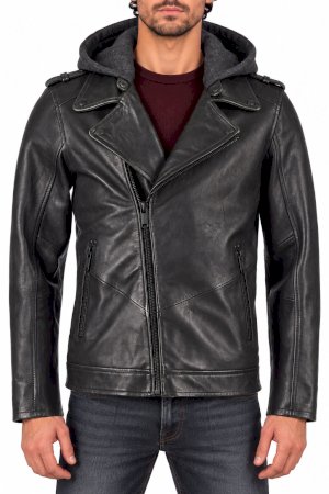 Must kapuutsiga meeste nahktagi „Ramones” Mustang 310-23-167-1000