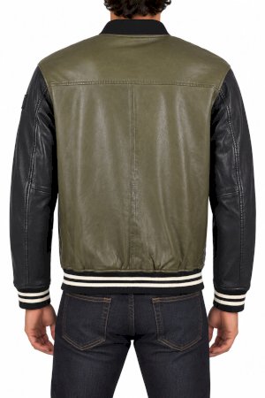 Moška zimska usnjena jakna tipa bomber Mustang z zapenjanjem na gumbe, kroja regular fit