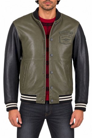 Zelena moška usnjena jakna tipa bomber Mustang 310-23-152-987