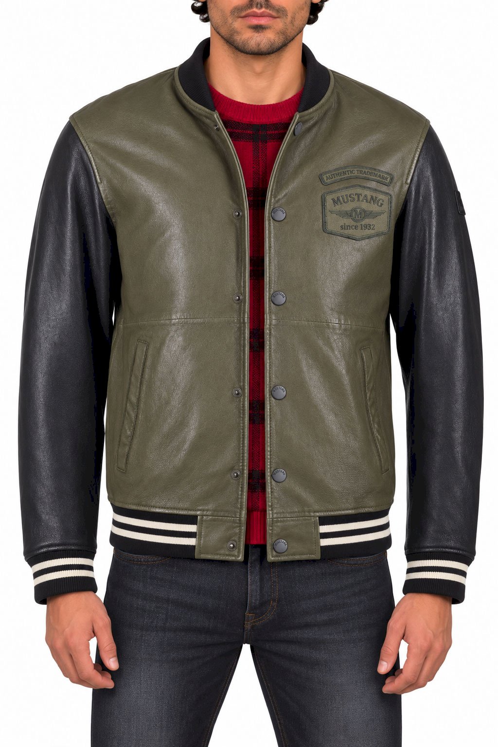 Zelena moška usnjena jakna tipa bomber Mustang 310-23-152-987