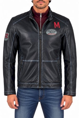 سترة جلدية سوداء للرجال من طراز Mustang Racer Jacket Sport Biker 310-21-39-1000