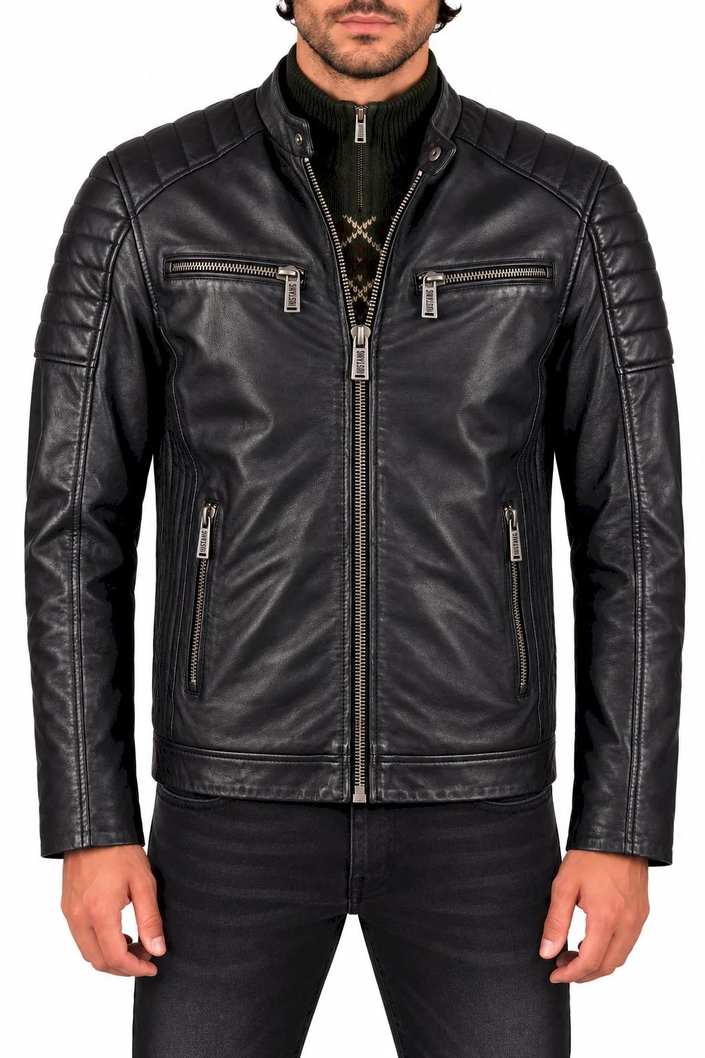 Mustang Cafe Racer Biker 310-22-247-1000 Erkek Motosiklet Deri Ceketi