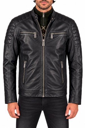 Mustang Cafe Racer Biker 310-22-247-1000 Siyah Erkek Deri Ceket