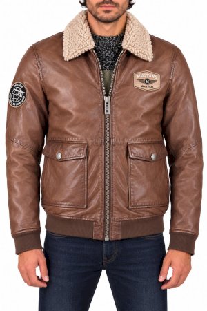 Mustang 男士棕色皮夹克 飞行员款 轰炸机夹克 310-22-251-5002
