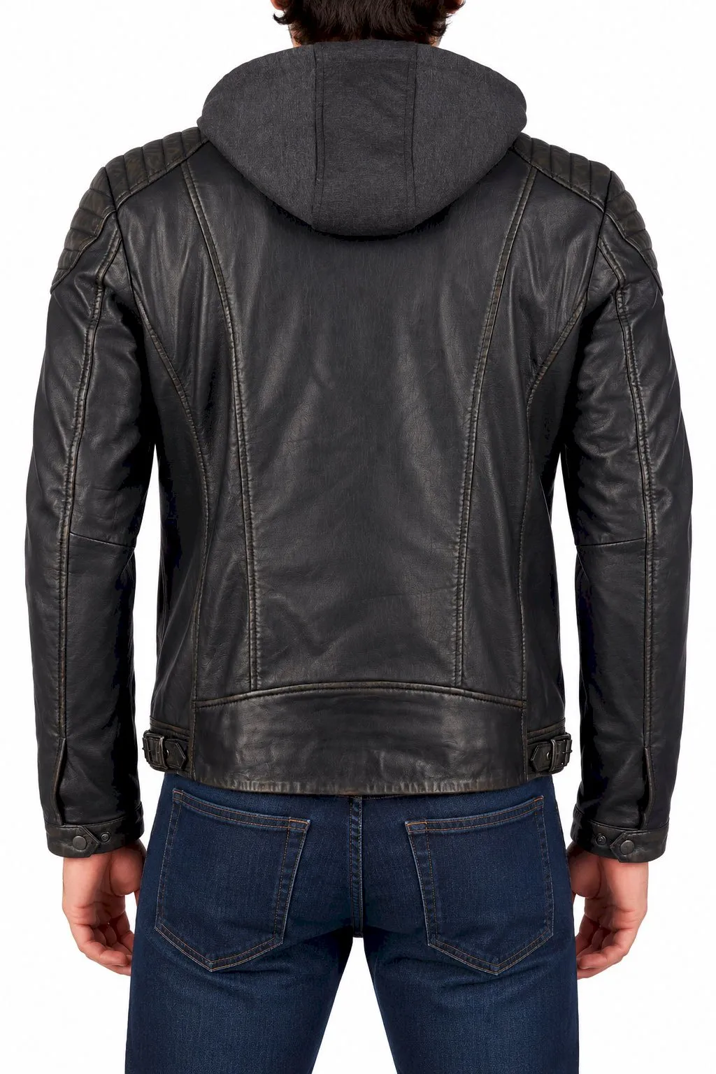 Jachetă vintage din piele maro pentru bărbați Mustang, cu glugă, model Cafe Racer Biker 310-24-814-8840