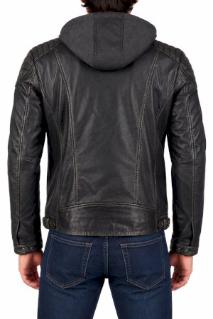 Jachetă vintage din piele maro pentru bărbați Mustang, cu glugă, model Cafe Racer Biker 310-24-814-8840