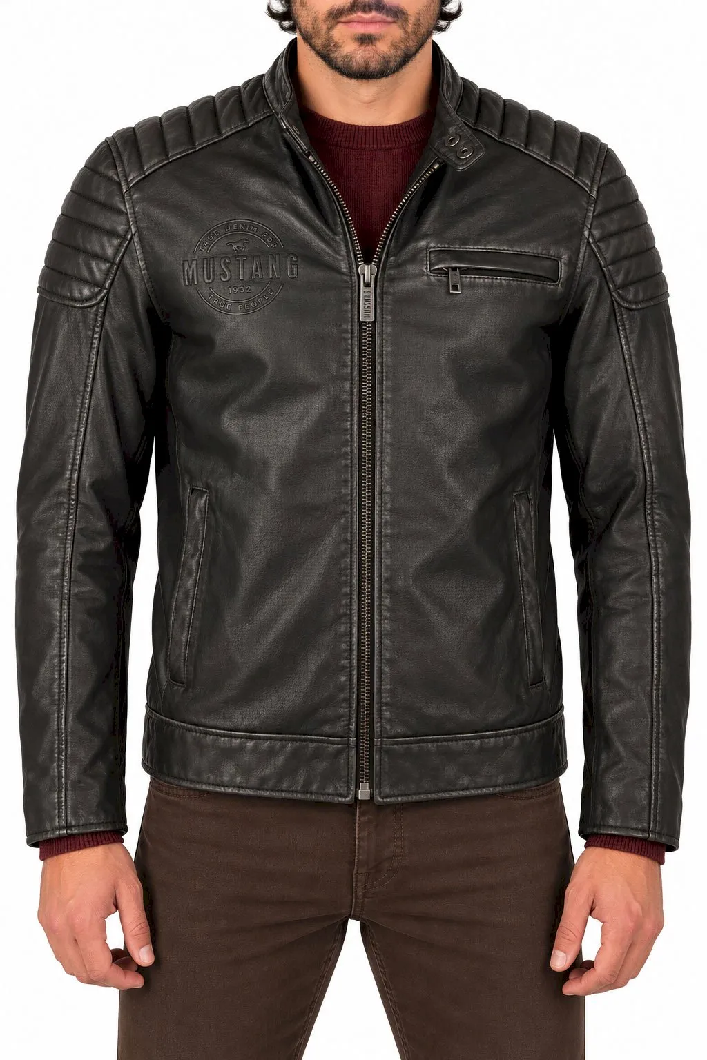 Mustang Cafe Racer Biker 310-21-522-4365 Erkek Grafit Renkli Deri Ceket