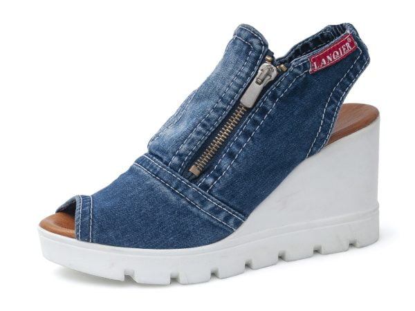 Sandales en jean pour femmes Artiker 44C113 bleu zip