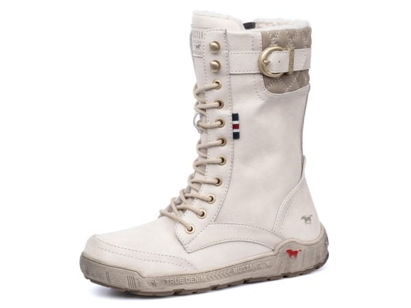 Women's boots Mustang 51C-067 (1290-613-243) ivory lace-up