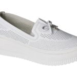 Women's white slip-on shoes on platforms