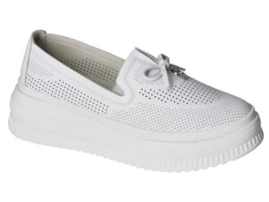 Women's white slip-on shoes on platforms
