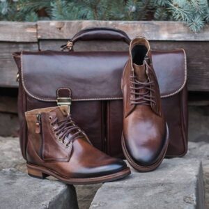 Men's brown leather boots 7024-BR897 Domeno