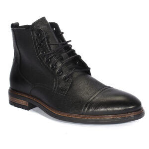 Black men's winter leather boots
